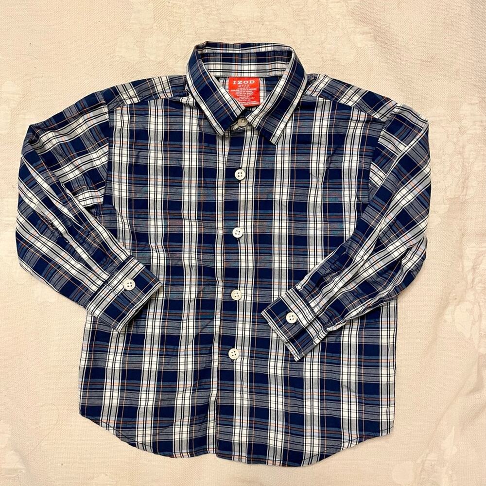 Izod Classic Button Up Shirt Boys 2T | Blue Plaid